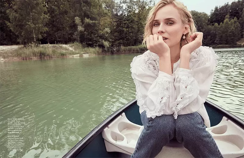 Diane Kruger ໃສ່ເສື້ອເຊີດ Isabel Marant, ໂສ້ງຢີນ Dior ແລະເຄື່ອງປະດັບ