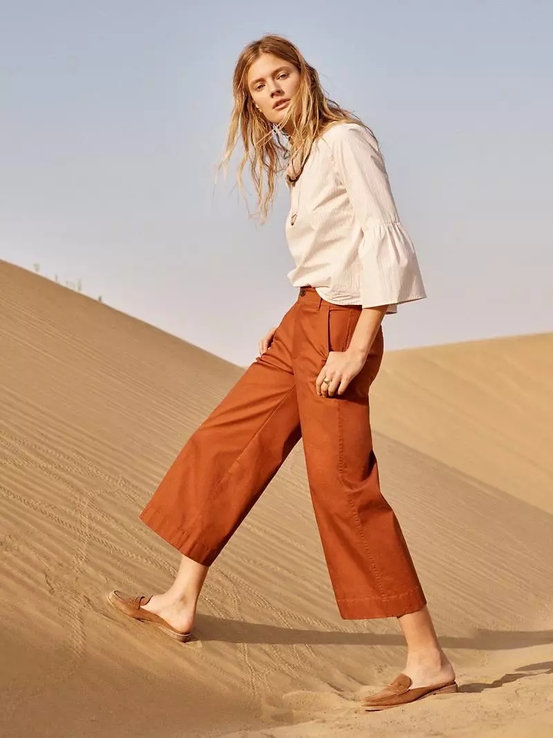 Madewell chiziqli qo'ng'iroq yengli top, Lengford keng oyoqli shim: Pintuck Edition va Elinor Loafer Mule