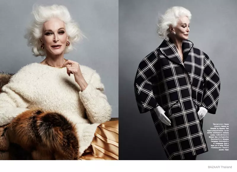 Carmen Dell’Orefice uimastas BAZAAR Tai 2014. aasta võttele