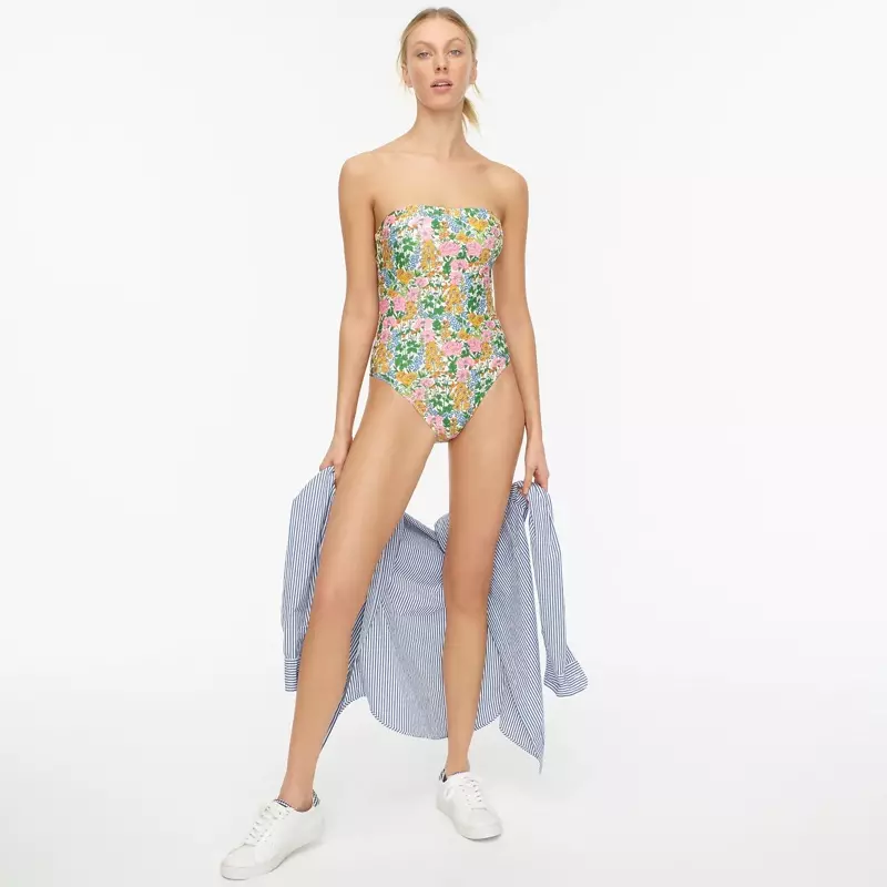 J. Crew Diered Bandeau One Piece in Liberty Mini Floral Walk $148