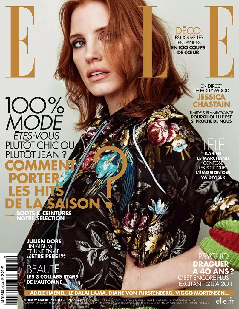 Jessica Chastain op ELLE Frankrijk 7 oktober 2016 Cover