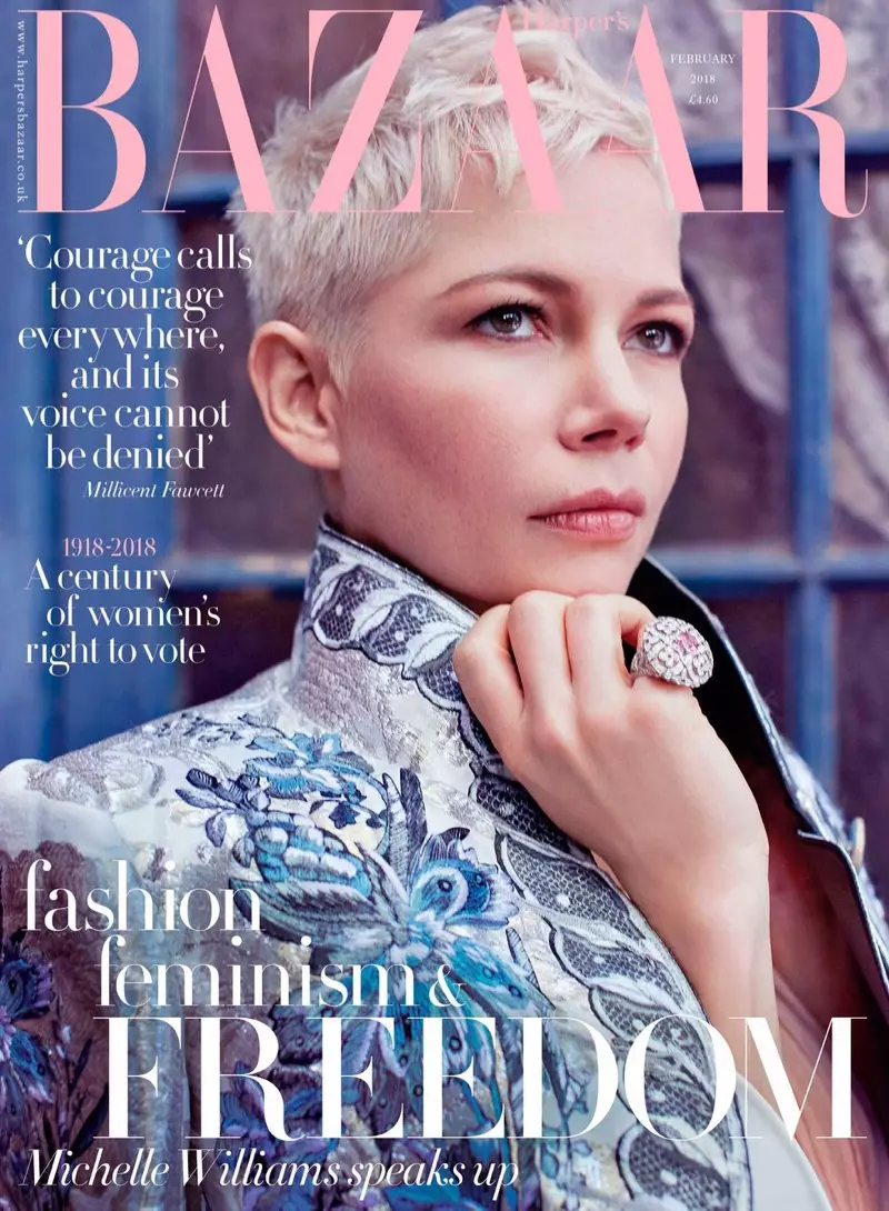 Michelle Williams na obálke Harper's Bazaar UK z februára 2018