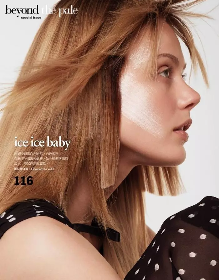 Frida Gustavsson Models Sleek Beauty Looks yn Vogue Taiwan