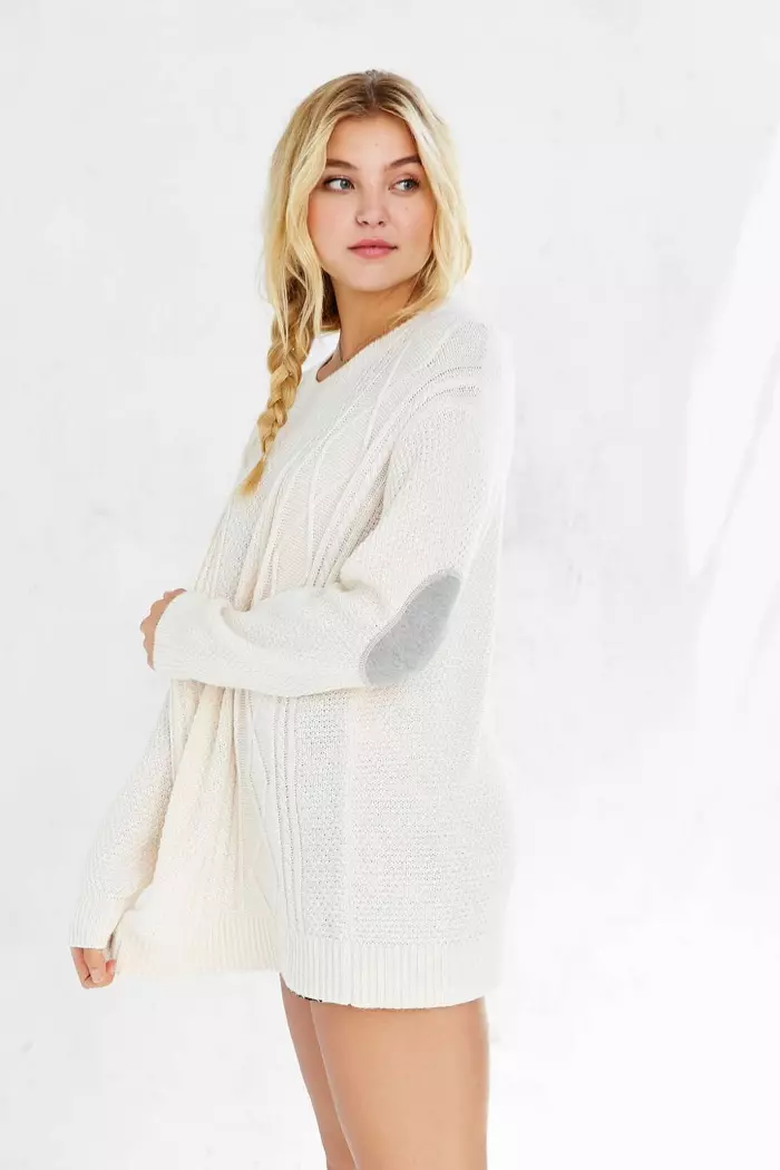 BDG Elbow Patch Sweater in White bi $59.00 peyda dibe