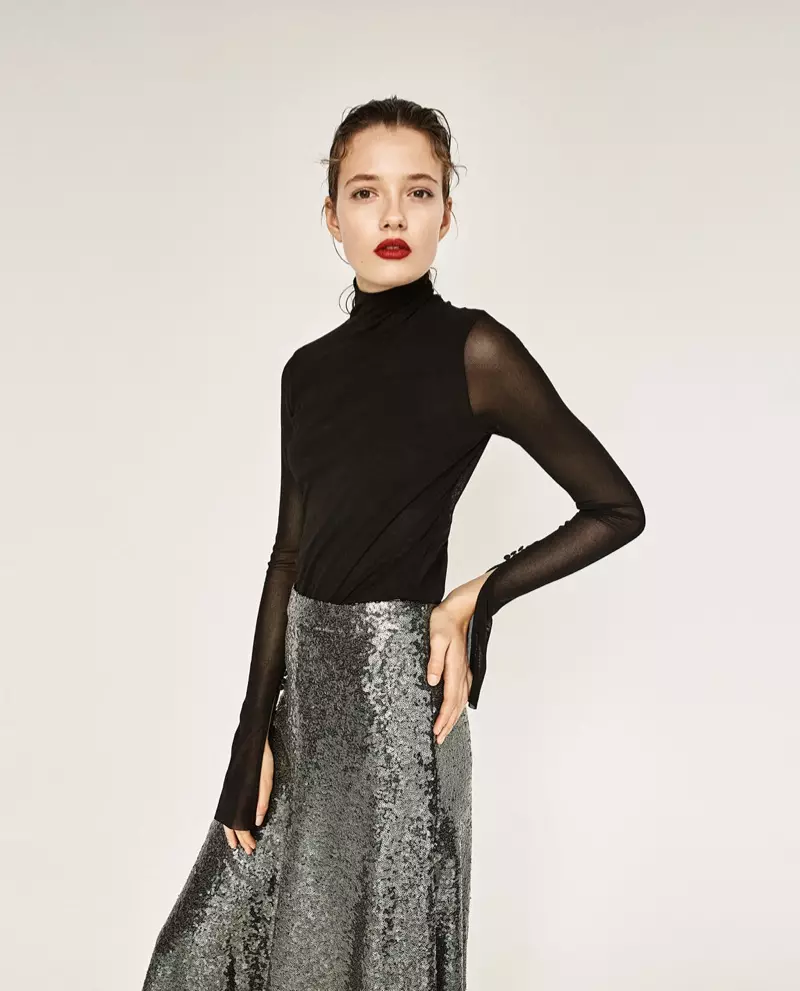 Zara Tulle Gulu Dhuwur lan Rok Midi Sequined