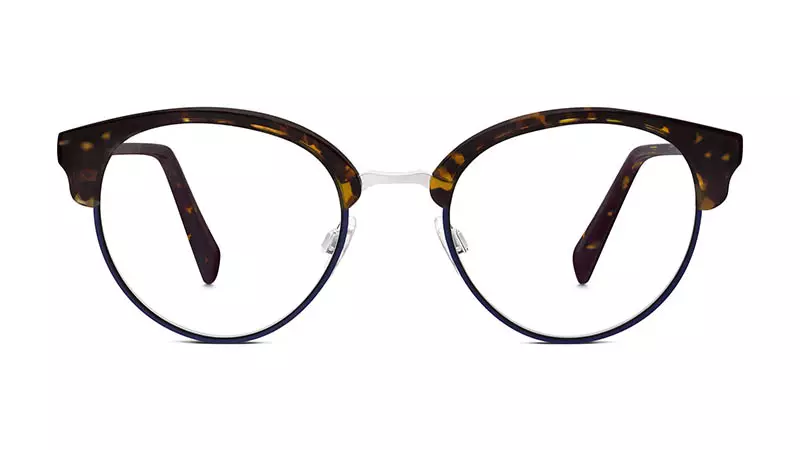 Warby Parker Carraway-glasögon i Burnt Amber Tortoise med Navy $195