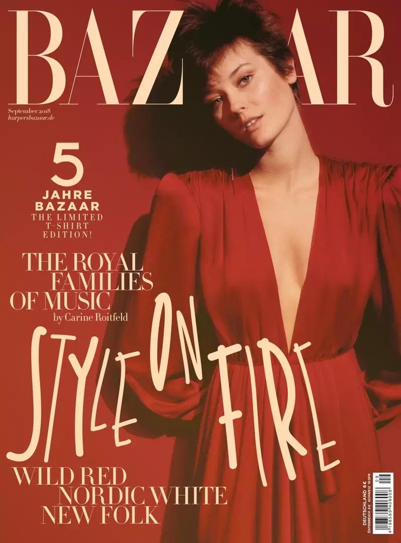 Jac Jagaciak modeluje žhavé vzhledy v německém Harper's Bazaar