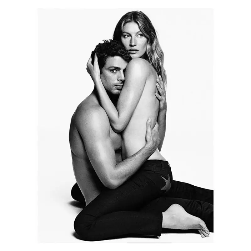 Gisele Bundchen agus Cauã Reymond taobh thiar de na radhairc ar shoot feachtas Givenchy Jeans