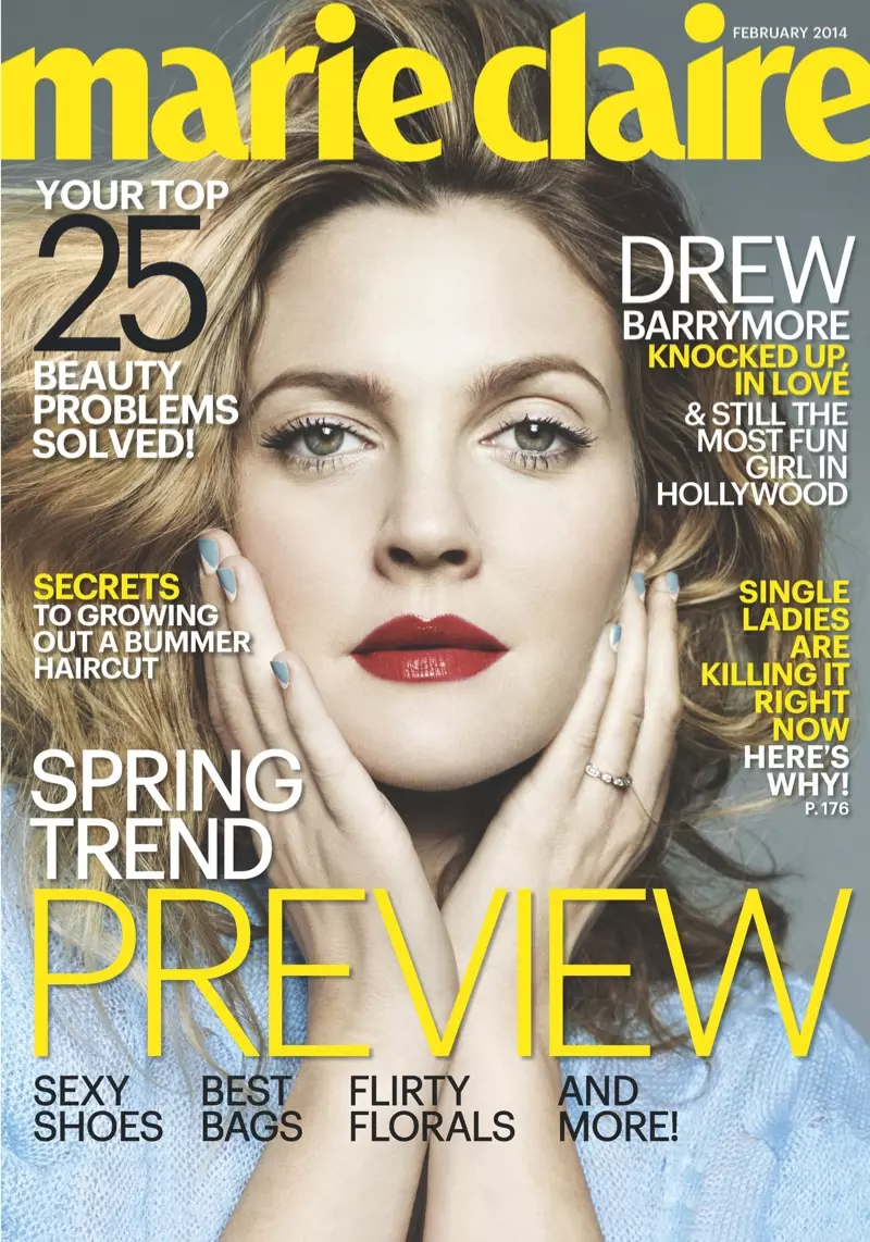 Drew Barrymore op Marie Claire Februarie 2014 Voorblad