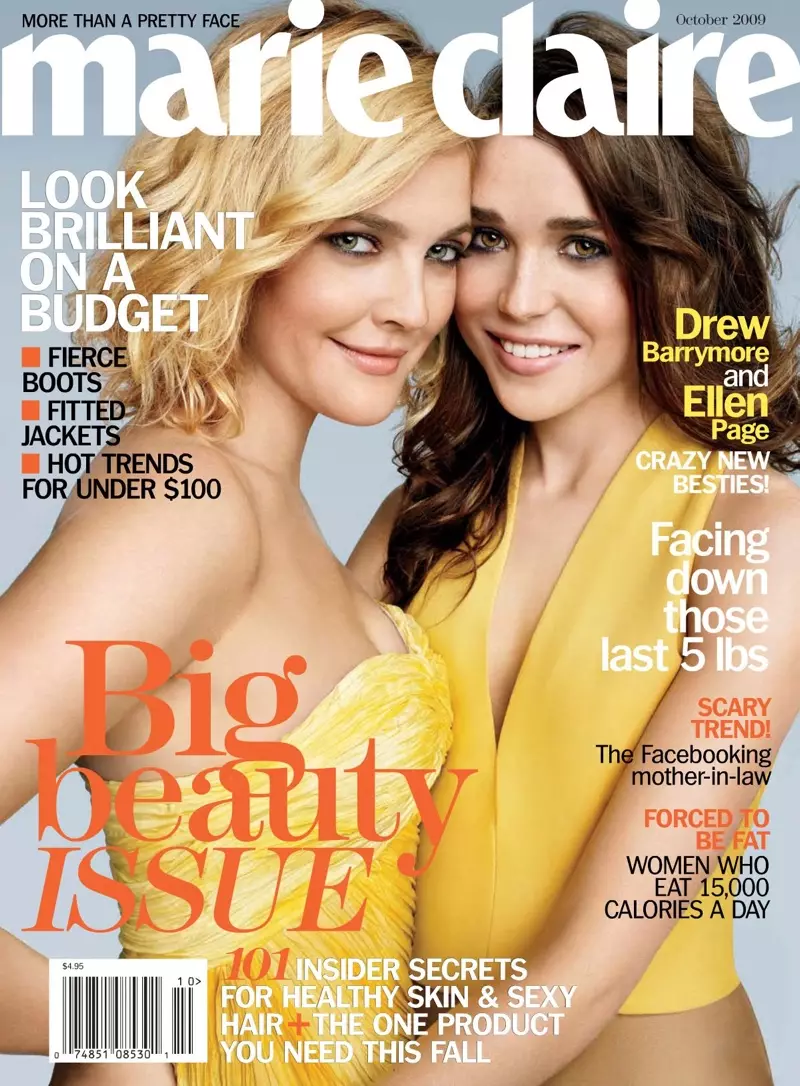 Drew Barrymore 和 Ellen Page 登上 Marie Claire 2009 年 10 月的封面