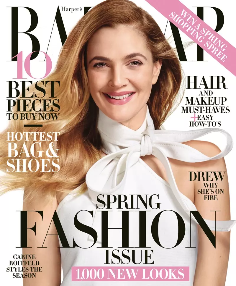 Drew Barrymore ຢູ່ໃນ Harper's Bazaar March 2016 cover