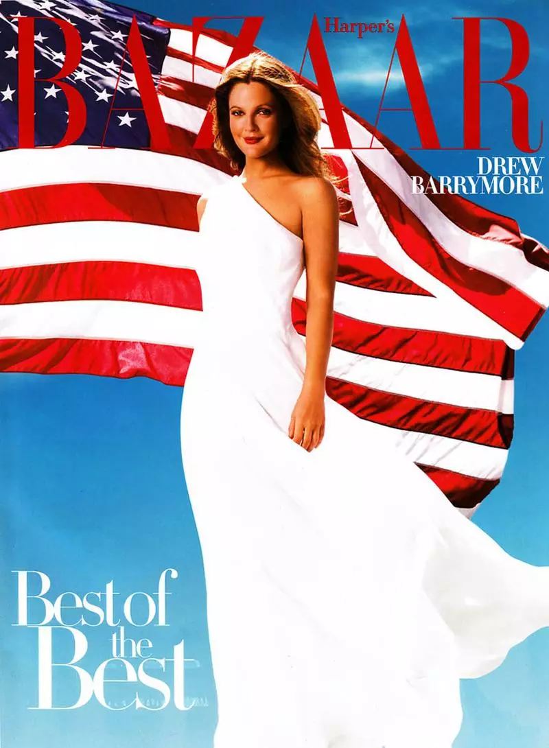 Drew Barrymore star on Harper's Bazaar July 2008 cover