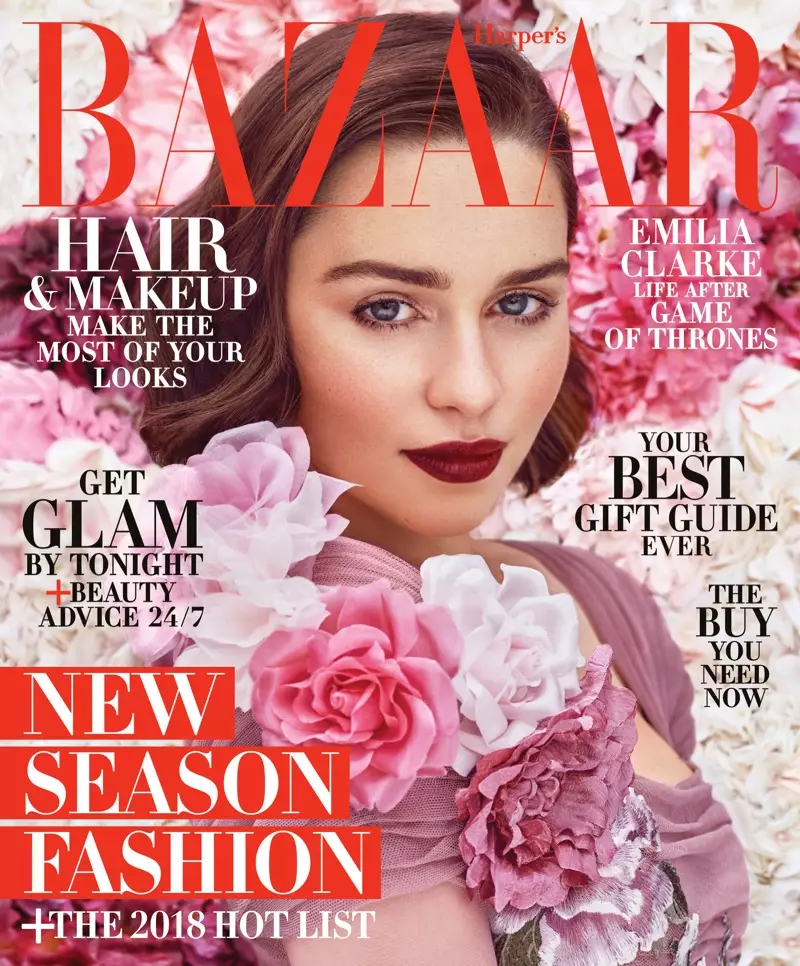 Emilia Clarke ar Clawr Harper's Bazaar US Rhagfyr / Ionawr 2017.18