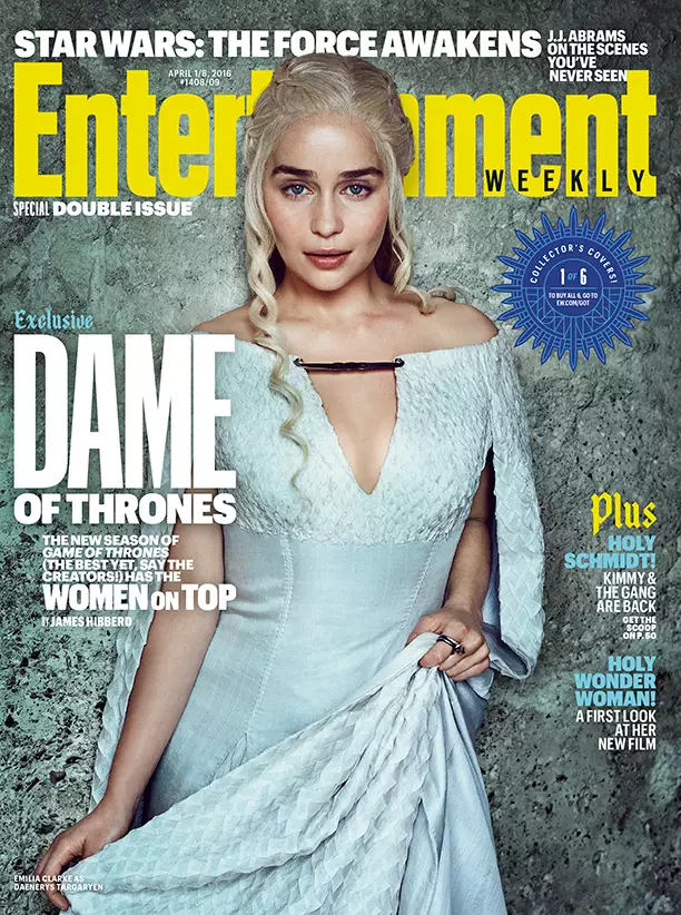 Emilia Clarke li Daenerys Targaryen ntawm Kev Lom Zem Txhua Lub Plaub Hlis 2016 Cover