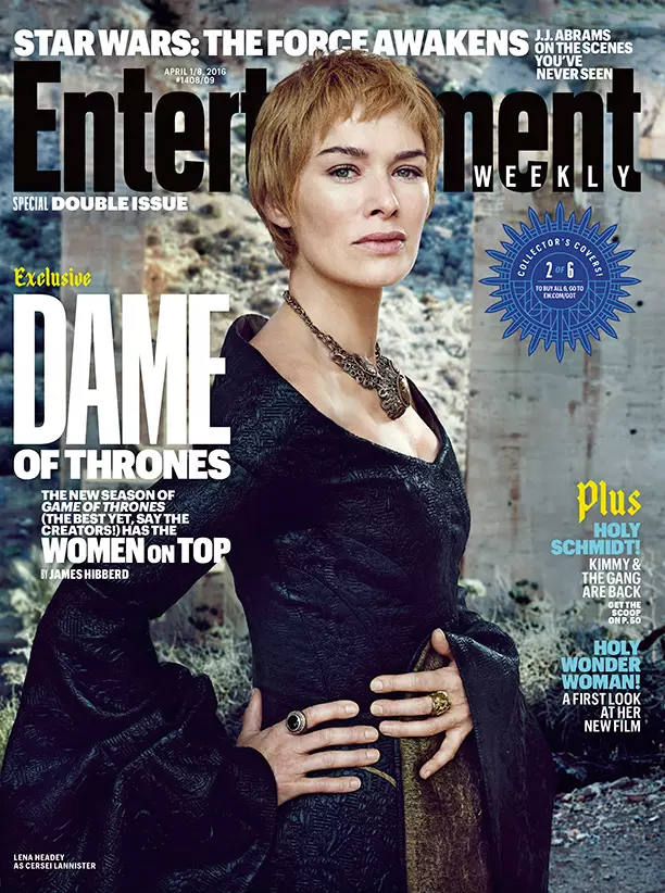 Lena Headey รับบท Cersei Lannister ใน Entertainment Weekly เมษายน 2016 Cover