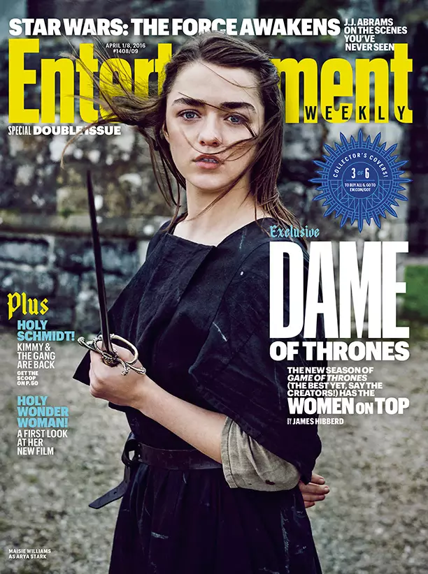 Maisie Williams sem Arya Stark á Entertainment Weekly apríl 2016 forsíðu