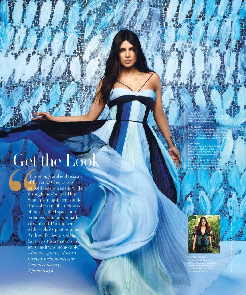 Vestida de azul, Priyanka Chopra usa vestido Elizabeth Kennedy