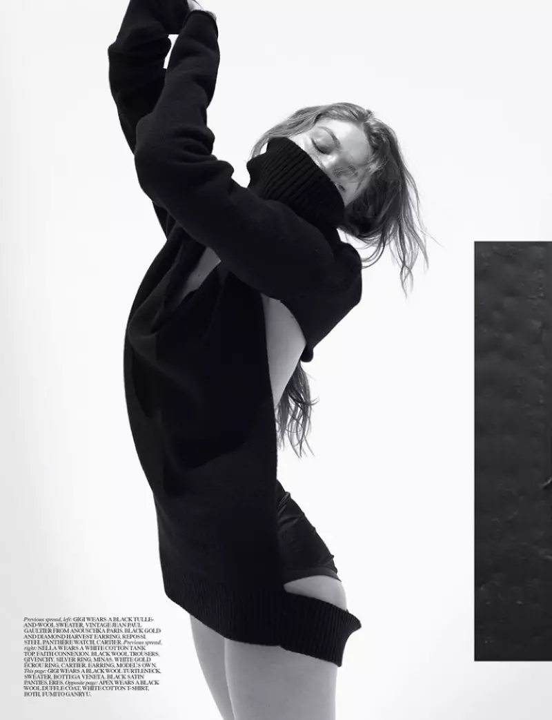Gigi Hadid captivează în alb și negru pentru autoservire