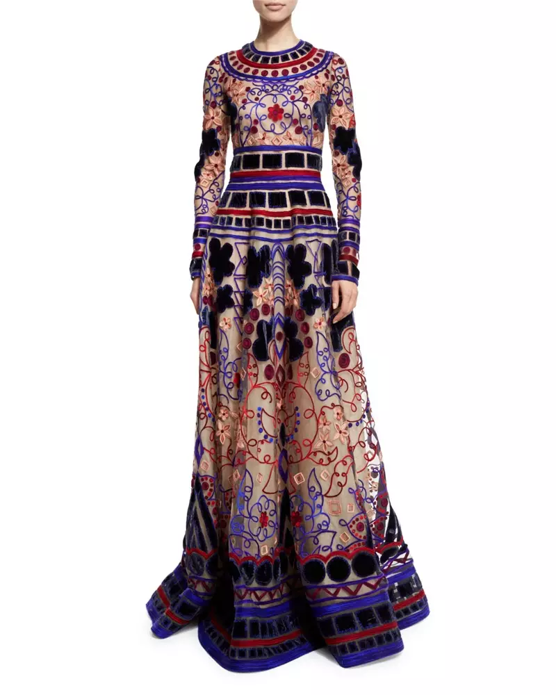 Gaun Applique Geometrik Lengan Panjang Naeem Khan