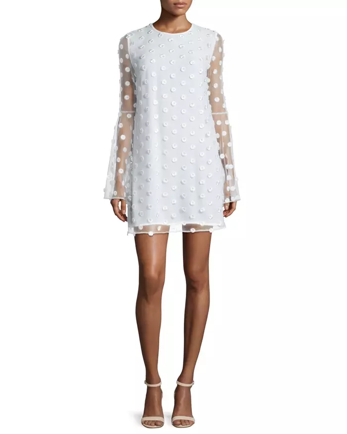 Camilla u Marc White Bell Sleeve Swiss Dot Cocktail Dress