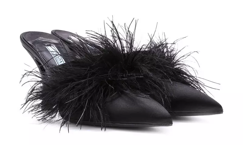 Prada Feather Trimmed Satin Mules $690