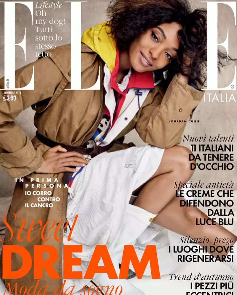 Jourdan Dunn ELLE Italië 2018 Voorblad Outerwear Editorial