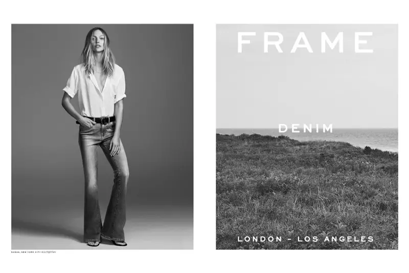 Sasha Pivovarova sy'n serennu yn ymgyrch gwanwyn-haf 2015 Frame Denim