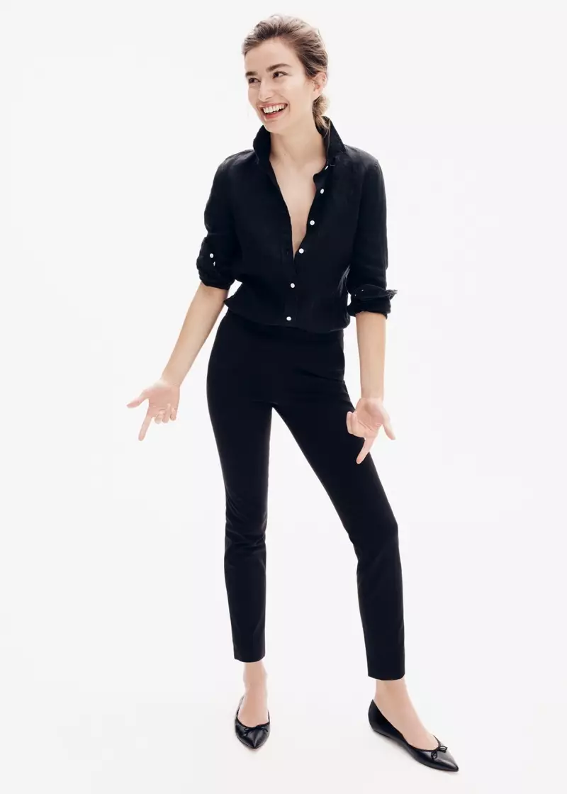 J. Crew Perfect Shirt sa Piece-Dyed Irish Linen, Martie Pant sa Bi-Stretch Cotton ug Gemma Flats