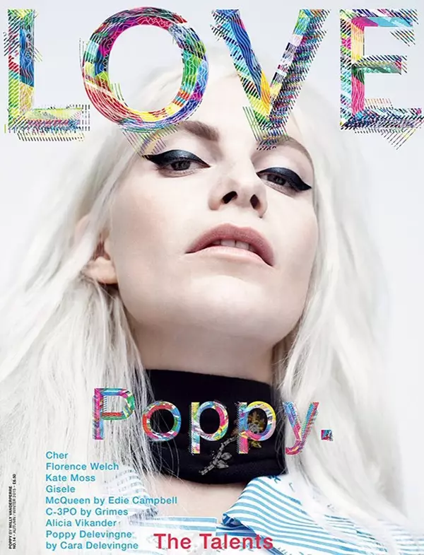 Poppy Delevingne op LOVE Tydskrifvoorblad