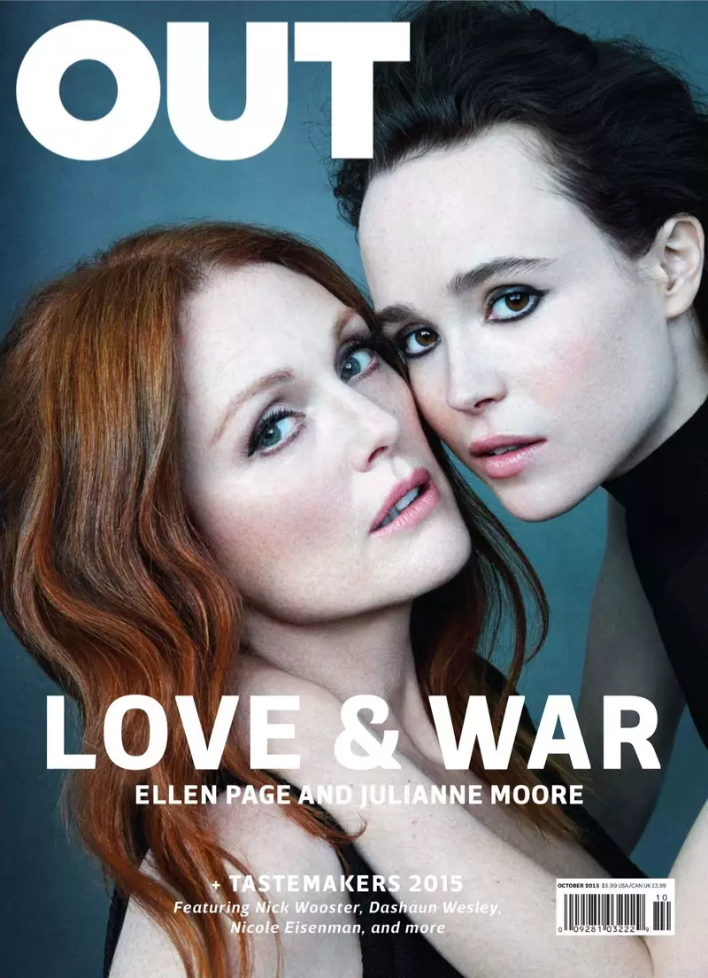 OUT 雜誌 2015 年 10 月封面上的 Julianne Moore 和 Ellen Page