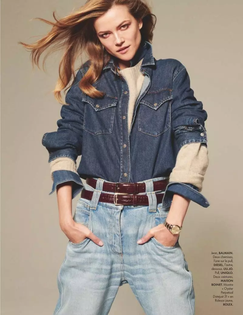 Kasia Struss Sports Casual Denim Looks for ELLE France