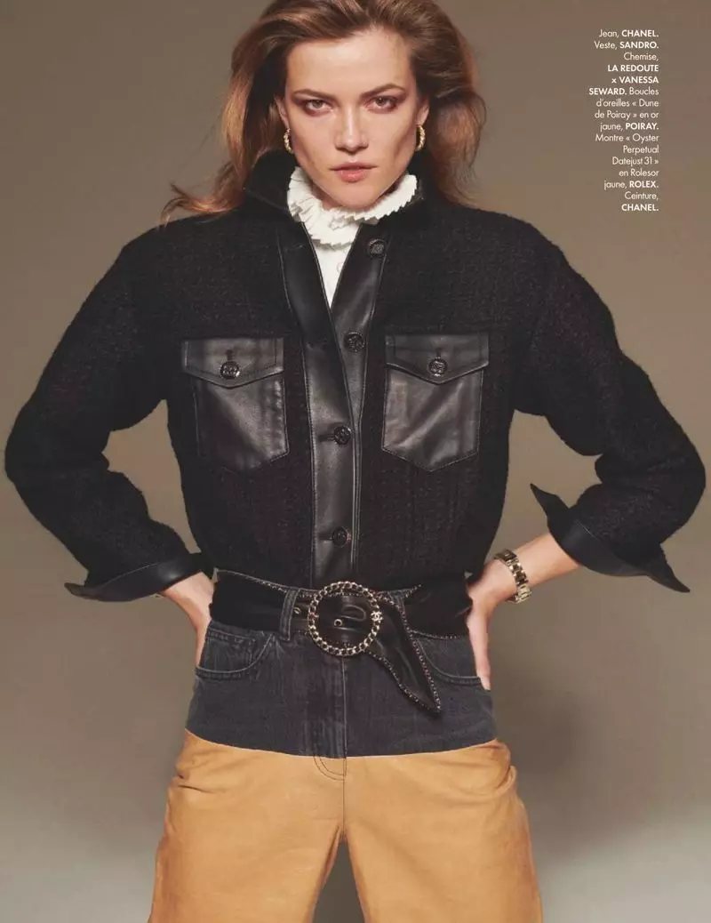 Kasia Struss Sports Casual Denim Looks for ELLE France