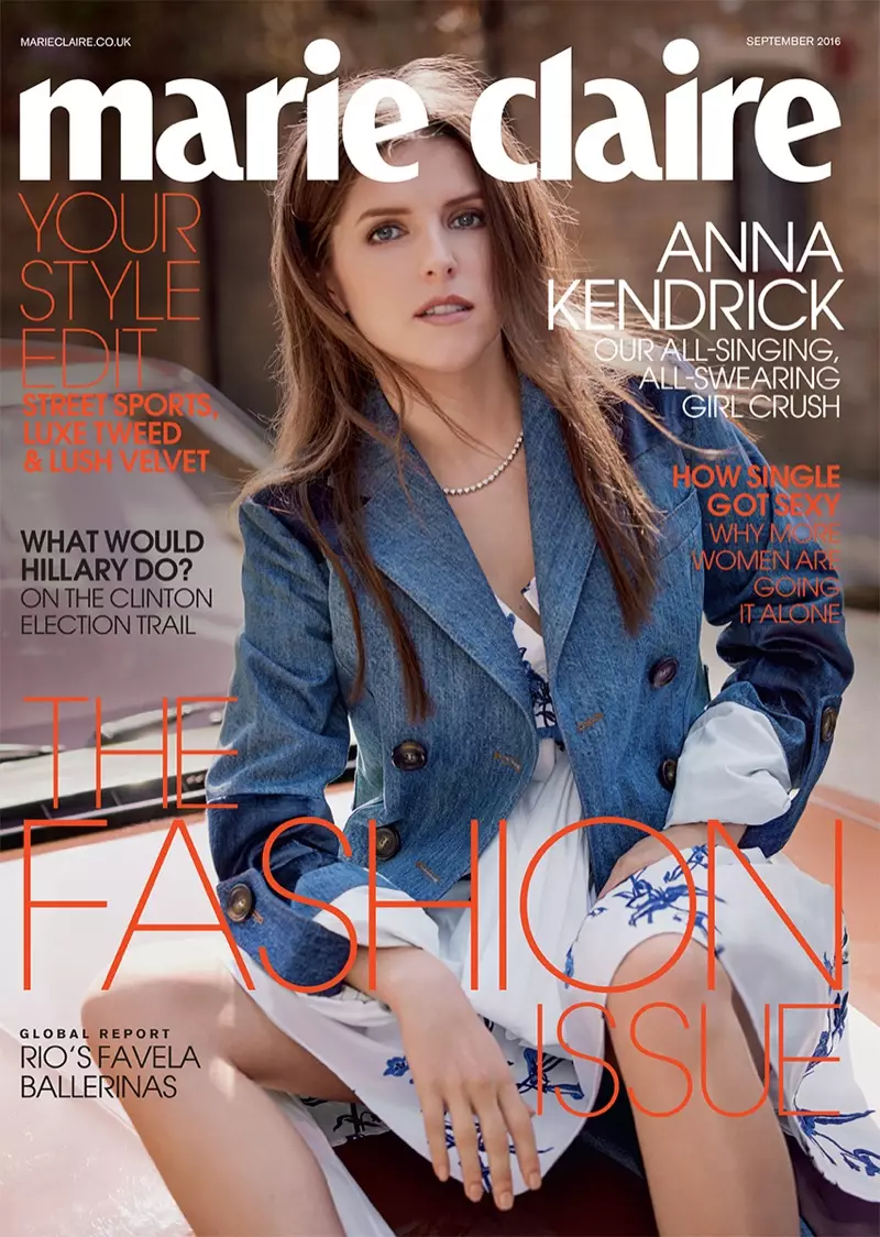 Anna Kendrick akan Murfin Marie Claire UK Satumba 2016