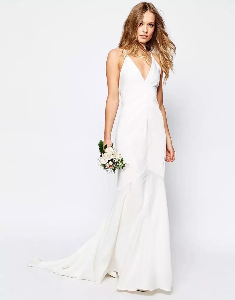 ASOS Bridal - Robe de mariée en queue de poisson avec décolleté plongeant et bretelles