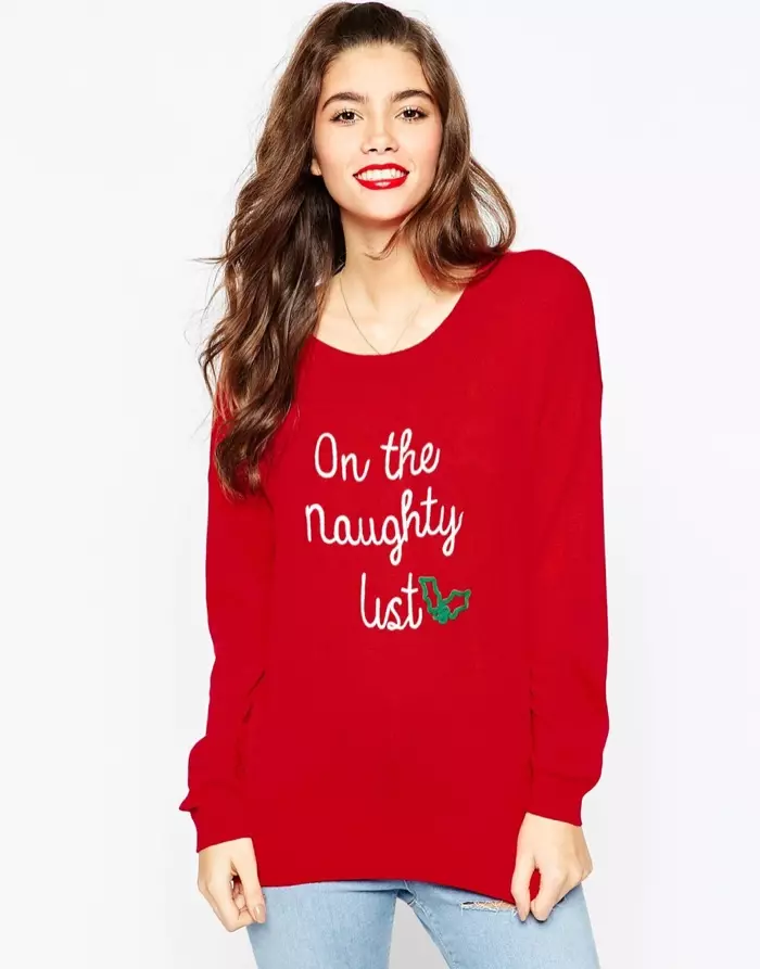 ASOS Red Naughty Ziemassvētku džemperis