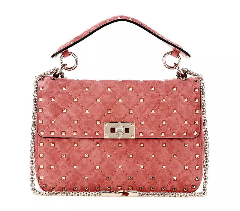 Valentino Rockstud Spike Suede Shoulder Bag muRose $2,795