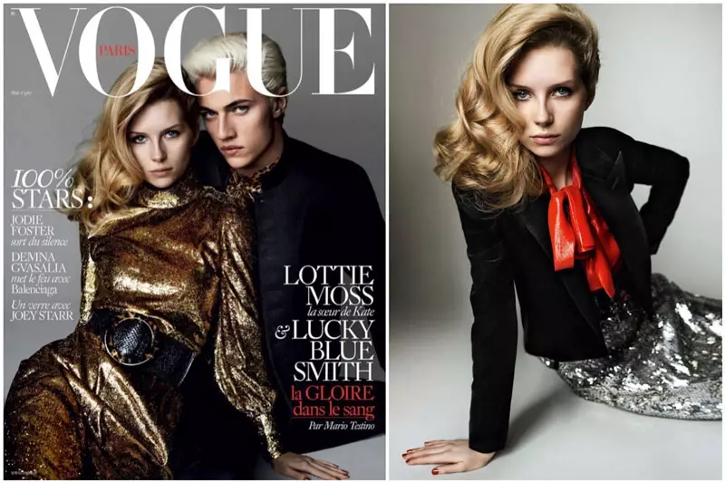 Vogue Paris Cover Story өчен Лотти Мосс һәм Бәхетле Зәңгәр Поза Сент-Лоранда