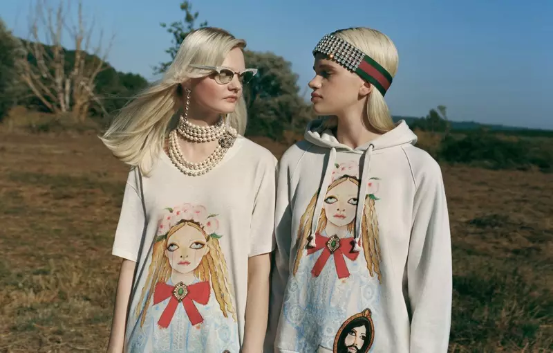 Unia Pakhomova en Stella Lucia front Gucci x Unskilled Worker kampanje