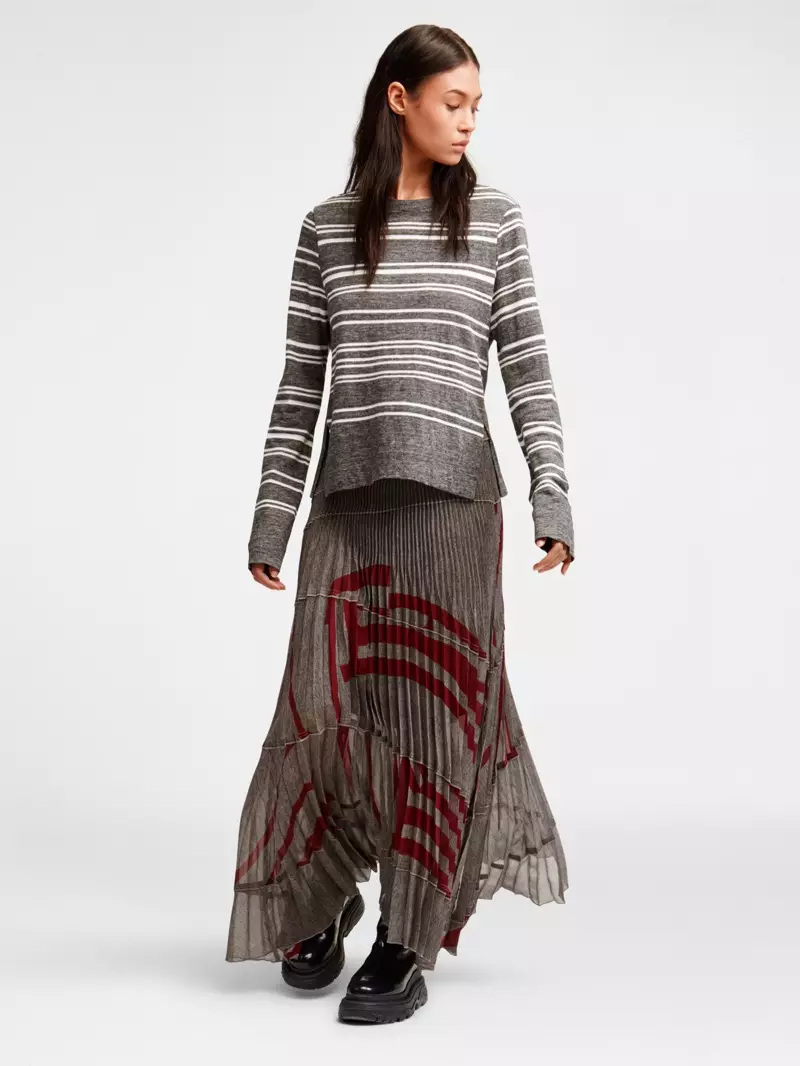 DKNY เสื้อยืดแขนยาว Pure Abstract Stripe