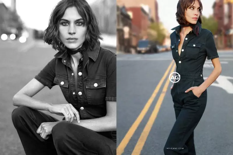 Alexa Chung bär denim jumpsuit från AG Jeans höst-vinter 2016 kampanj