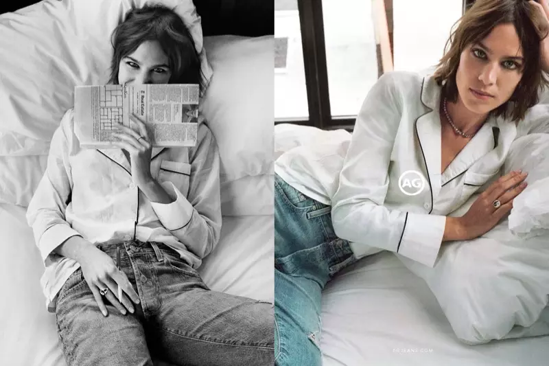 Alexa Chung AG Jeans компаниясынын 2016-жылдын күзгү кампаниясына төшөктө жатып алды