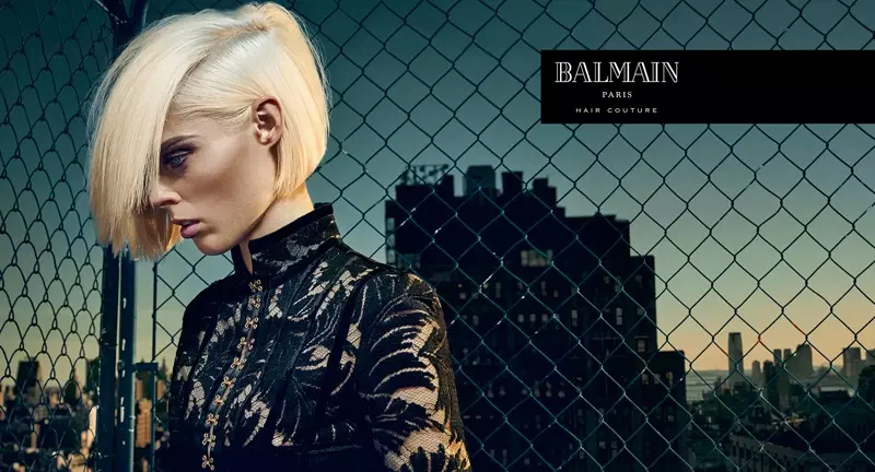 Coco Rocha anoenda platinamu blonde muBalmain Hair Couture advertising campaign