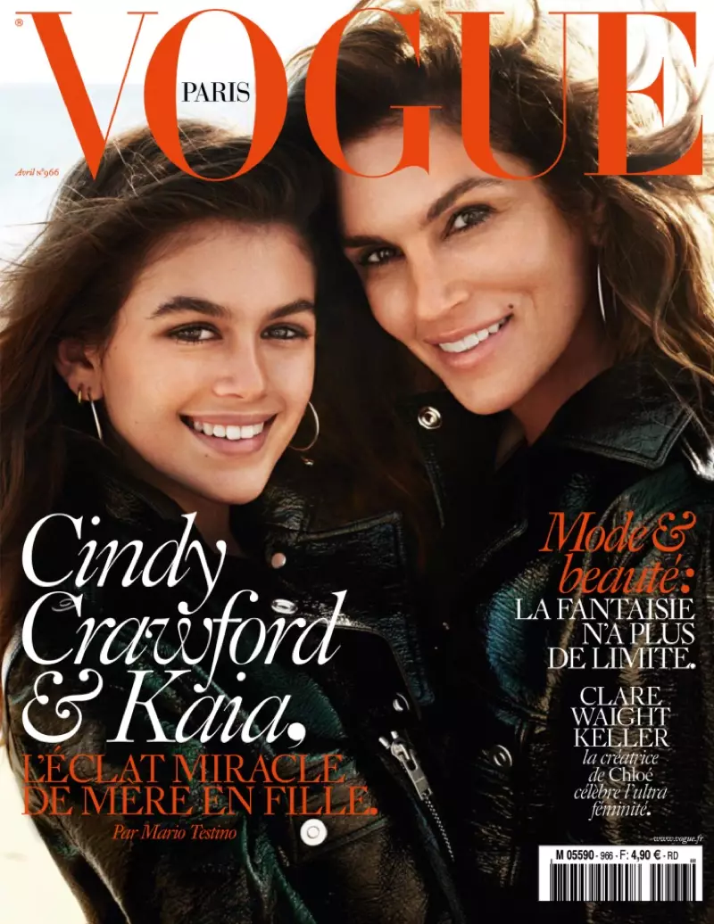 Cindy Crawford lan Kaia Gerber ing Vogue Paris April 2016 Cover