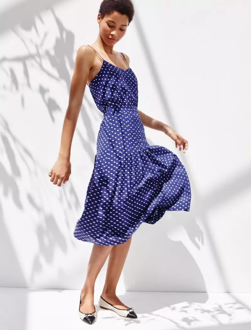 J. Crew Spaghetti-Strap Dress in Polka Dot, Gemma Cap-Toe Flats ແລະ 14k Gold Signet Pinky Ring