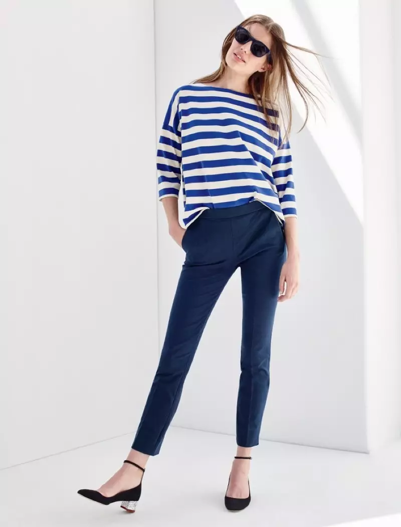 J. Crew Oversized Drop-sleeve Striped T-shirt, Martie Pant Bi-Stretch Coton, Sam Sunglasses and Contrast Glitter Heels in Suede