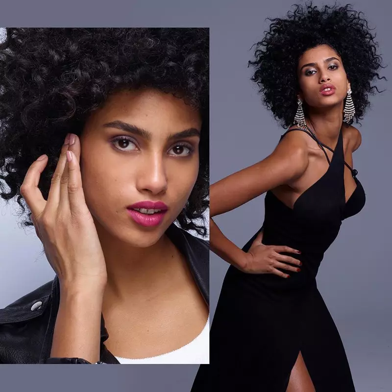 นางแบบ Imaan Hammam สวมลิปสติกตัวหนาสำหรับแคมเปญ Revlon