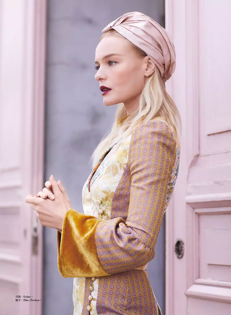 តារាសម្ដែង Kate Bosworth ស្លៀករ៉ូប Erdem ជាមួយនឹងកន្សែងពោះគោ Ellen Christine