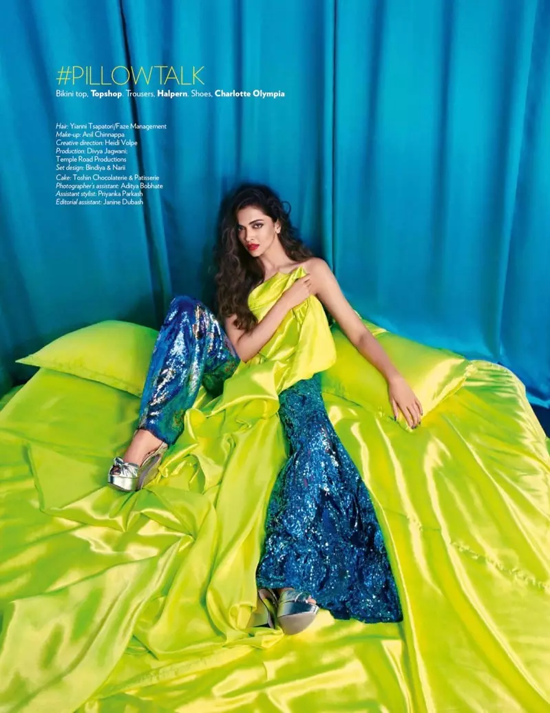 Deepika Padukone hnav Topshop bikini, Halpern trousers thiab Charlotte Olympia platforms