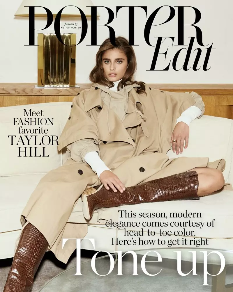 Taylor Hill modelliert schicke neutrale Mode für PORTER Edit