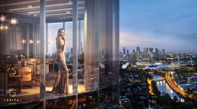 Charlize Theron joacă într-o nouă campanie pentru Capitol Grand, o dezvoltare imobiliară din South Yarra din Australia